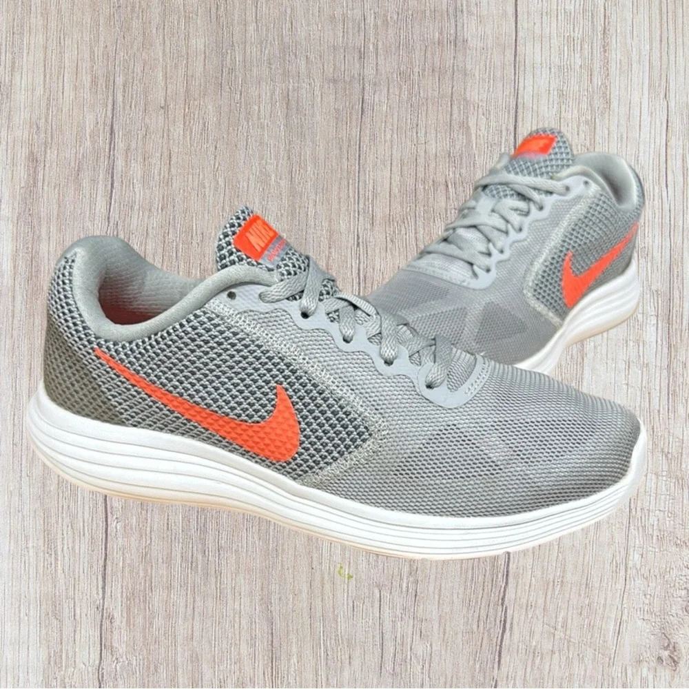 Nike Revolution 3 #819303-002 Gray Orange Women's Running Shoes Sneakers Size 8